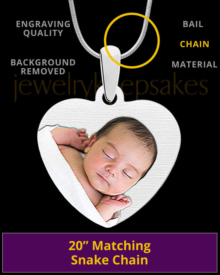 Full Color Stainless Memories Heart-Shaped Photo Engraved Pendant