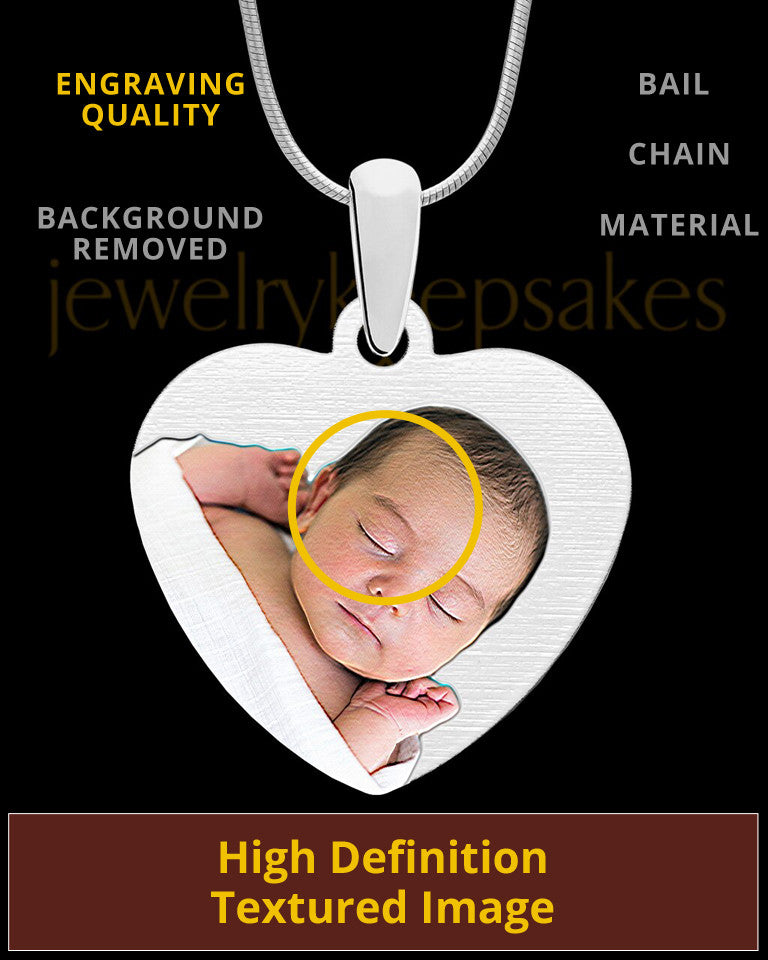 Full Color Stainless Memories Heart-Shaped Photo Engraved Pendant