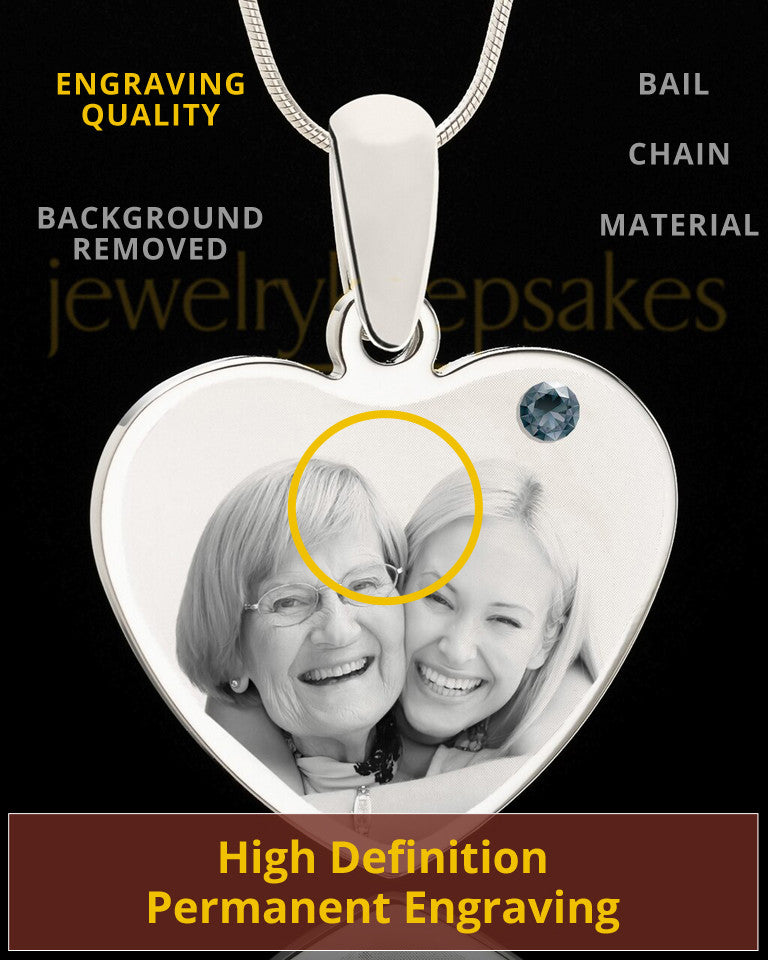 December Stainless Steel Memories Heart Photo Pendant