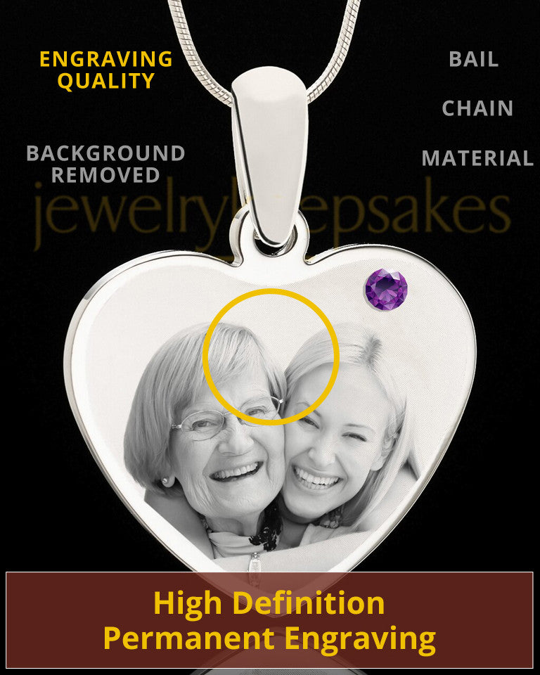 February Stainless Steel Memories Heart Photo Pendant