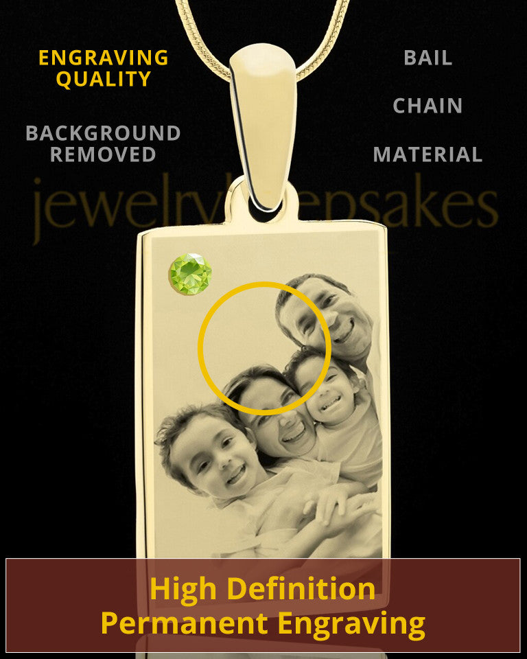 August Rectangle Gold Plated Photo Engraved Pendant