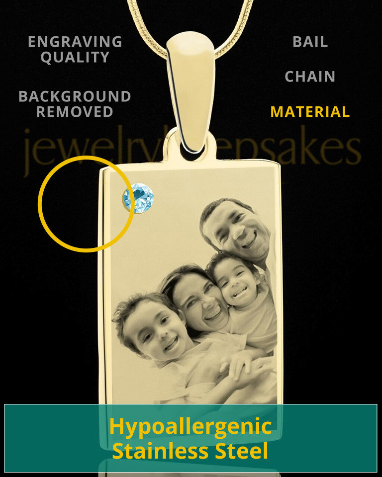 March Rectangle Gold Plated Photo Engraved Pendant