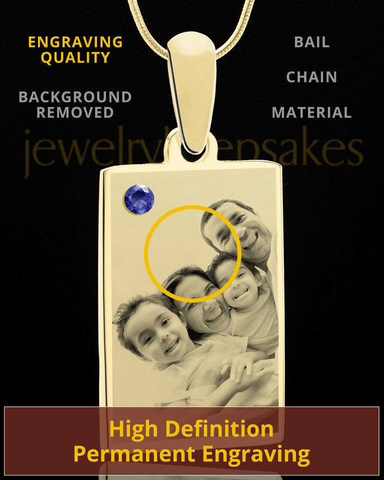 September Rectangle Gold Plated Photo Engraved Pendant