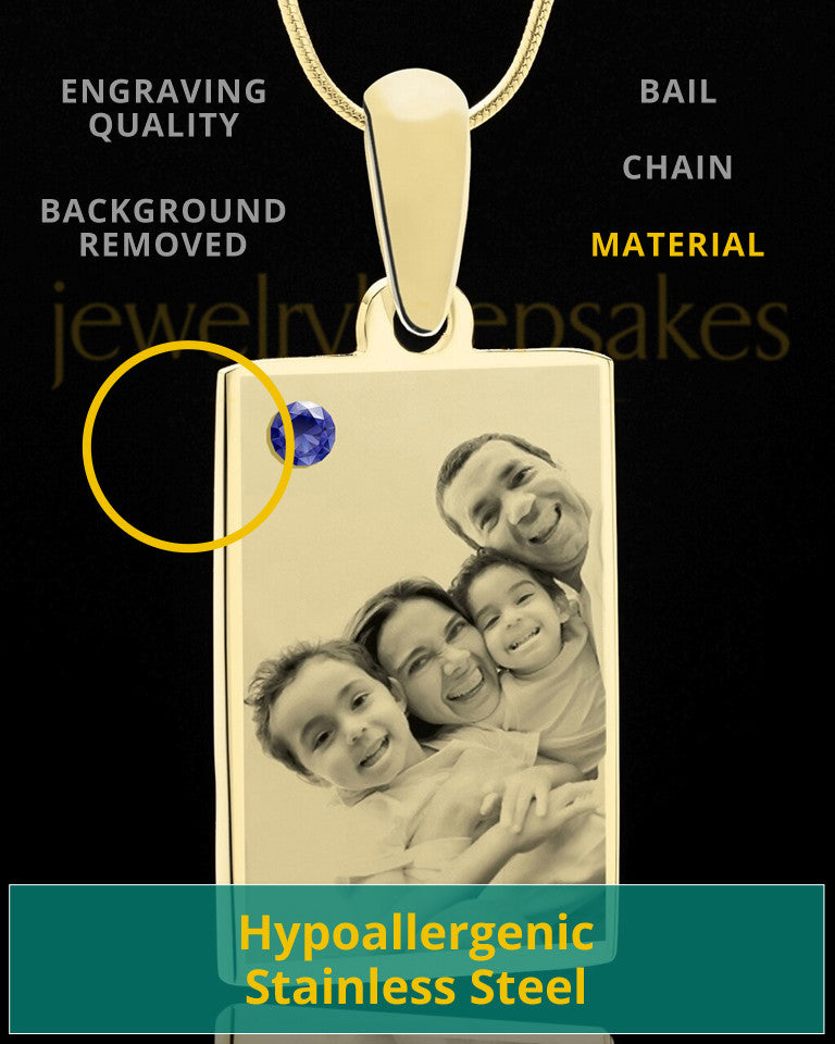 September Rectangle Gold Plated Photo Engraved Pendant