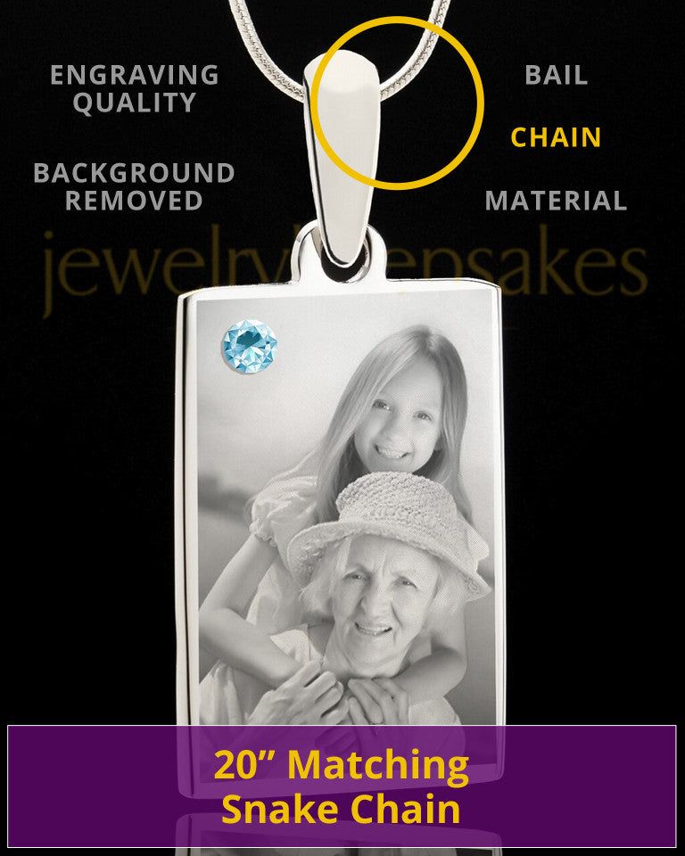 Photo Engraved March Birthstone Rectangle Pendant