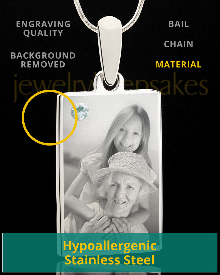 Photo Engraved April Birthstone Rectangle Pendant