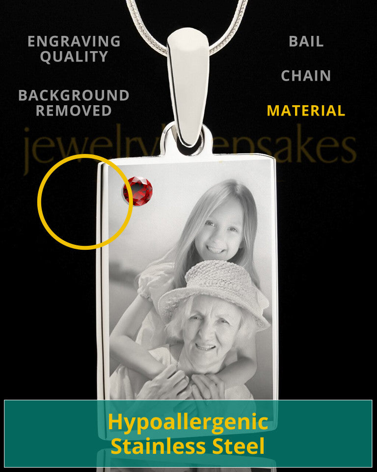 Photo Engraved January Birthstone Rectangle Pendant