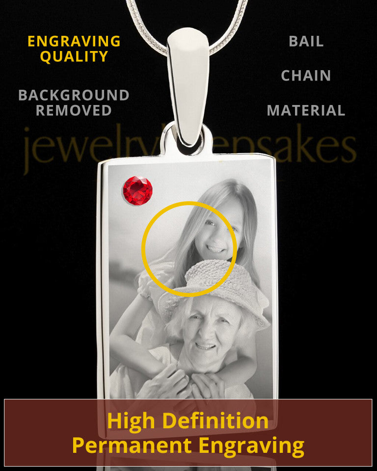 Photo Engraved July Birthstone Rectangle Pendant