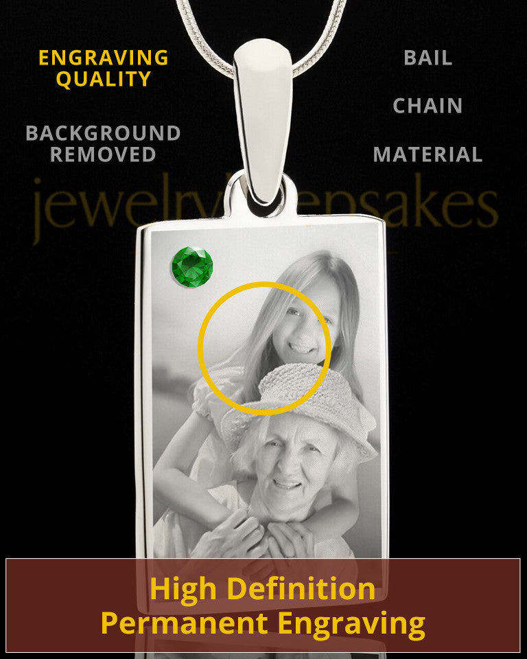 Photo Engraved May Birthstone Rectangle Pendant