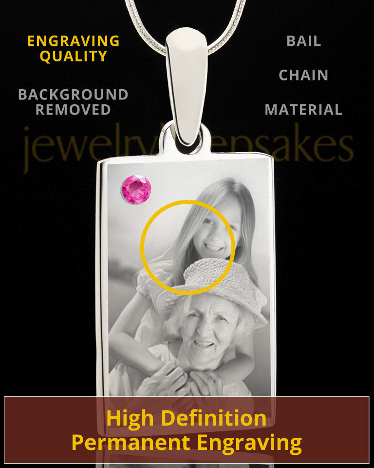 Photo Engraved October Birthstone Rectangle Pendant