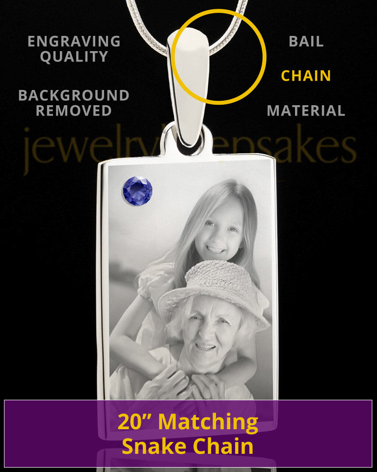Photo Engraved September Birthstone Rectangle Pendant