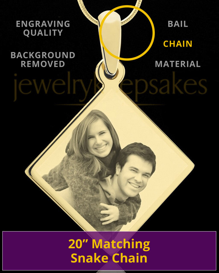 Photo Engraved Diamond Pendant Gold Plated on Stainless