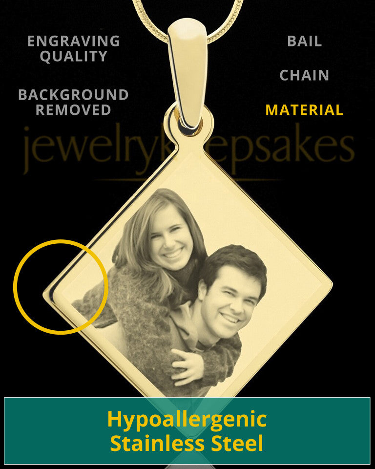 Photo Engraved Diamond Pendant Gold Plated on Stainless