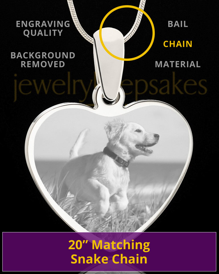 Photo Engraved Heart Pet Pendant Stainless Steel
