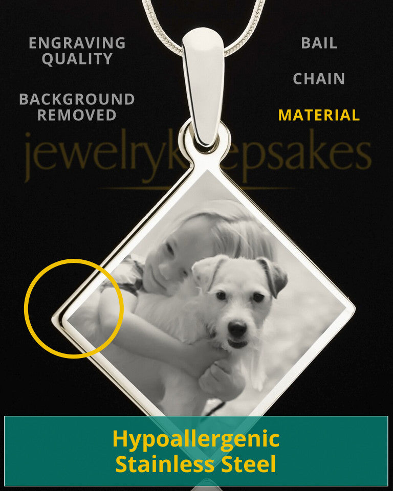 Photo Engraved Diamond Pet Pendant Stainless Steel