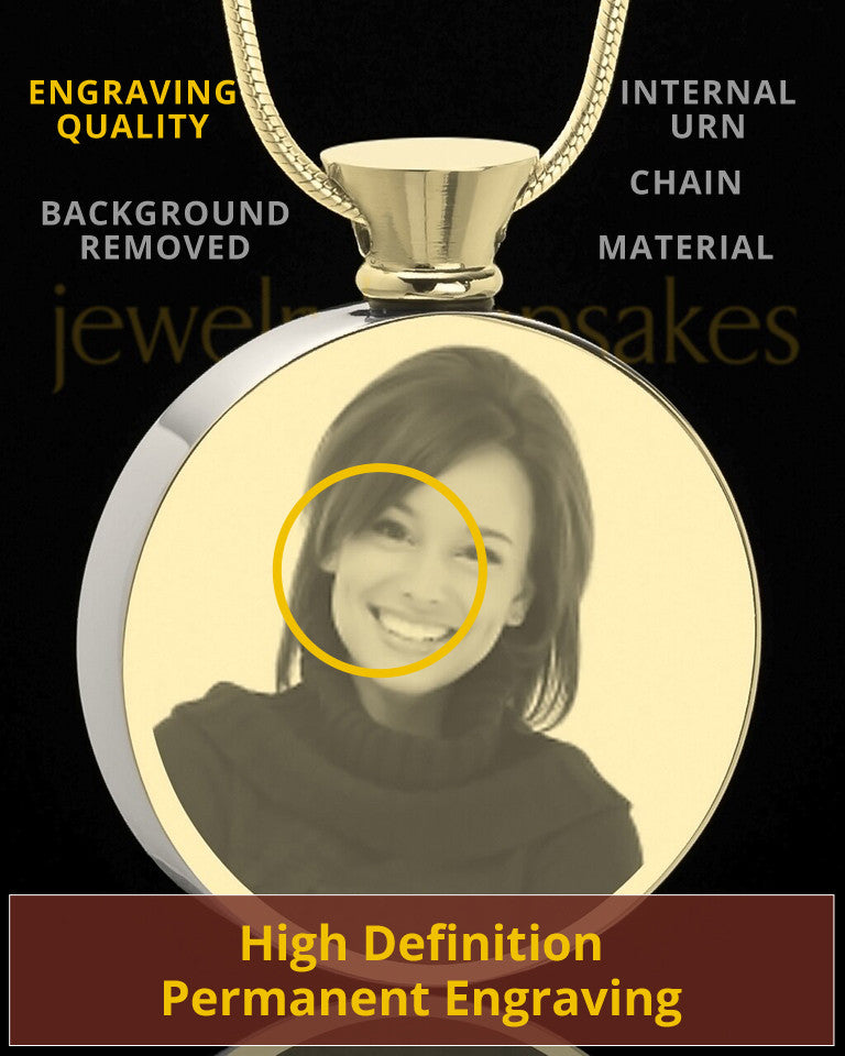 Photo Engraved Round Stainless Gold Plated Cremation Pendant