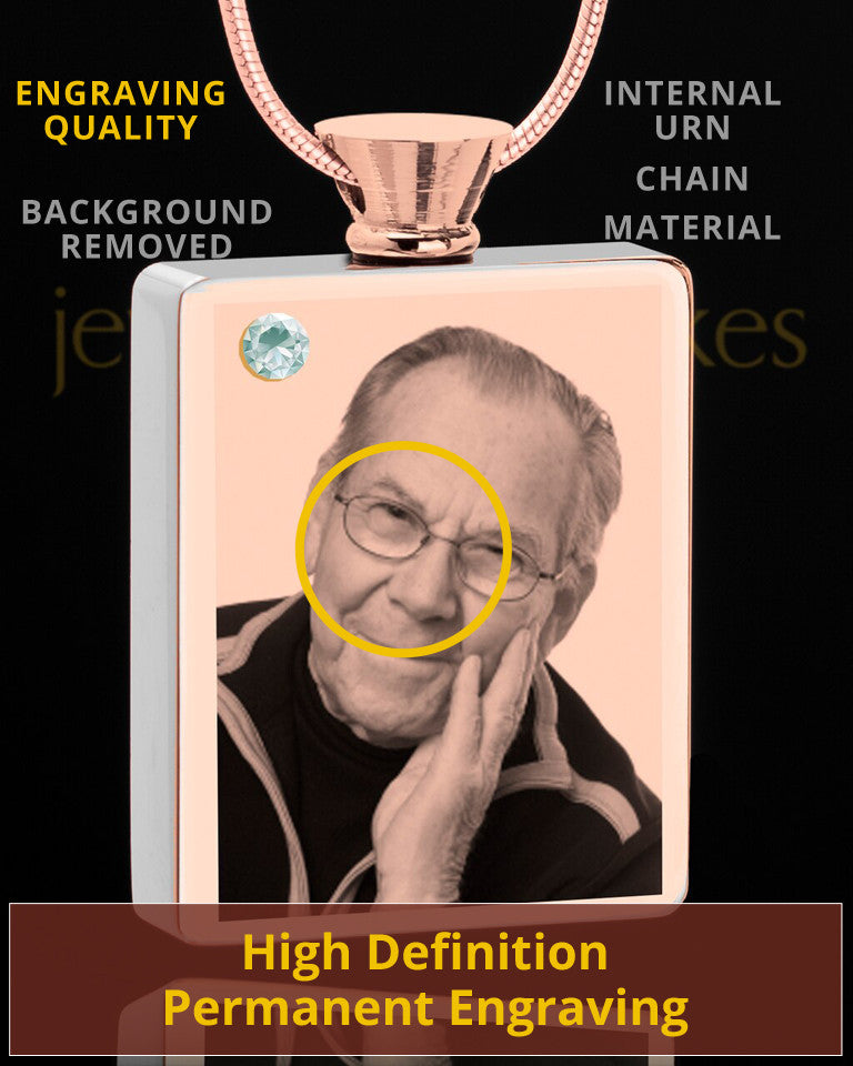 April Rose Gold Plated Photo Engraved Rectangle Cremation Pendant