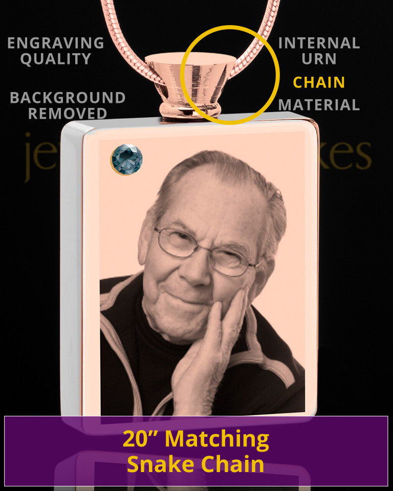 December Rose Gold Plated Photo Engraved Rectangle Cremation Pendant