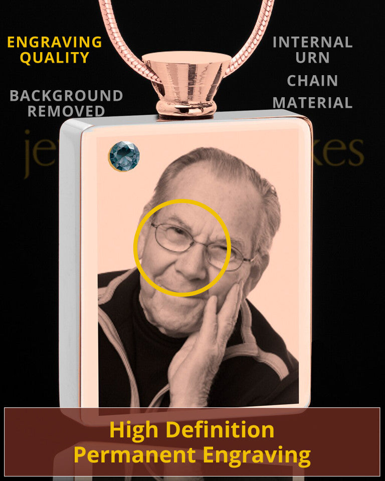 December Rose Gold Plated Photo Engraved Rectangle Cremation Pendant
