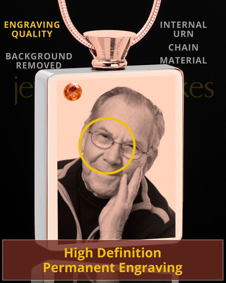 November Rose Gold Plated Photo Engraved Rectangle Cremation Pendant