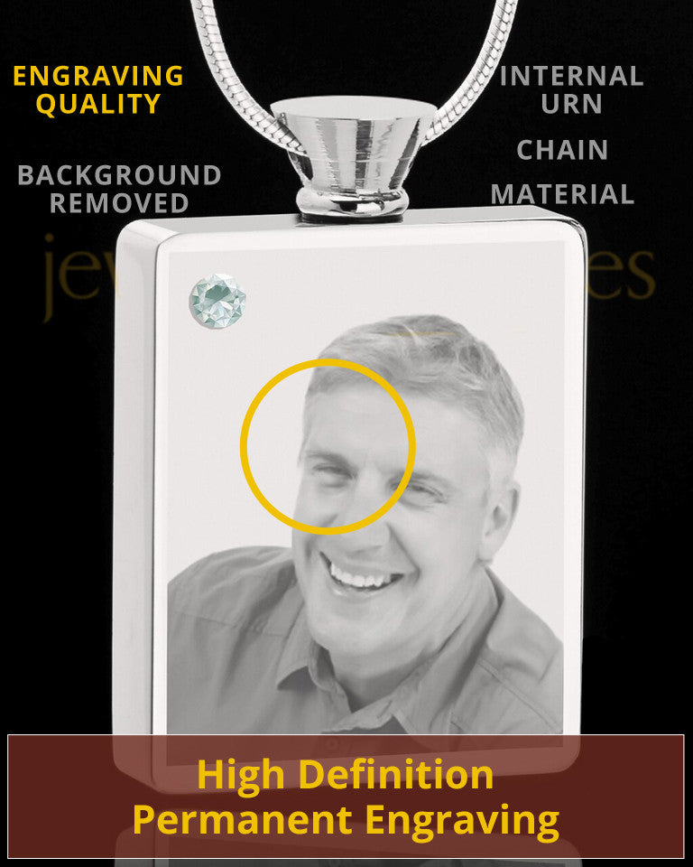 April Stainless Steel Photo Engraved Rectangle Cremation Pendant