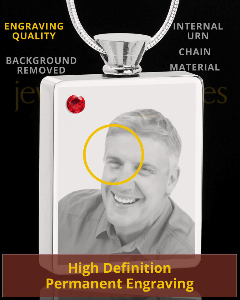 July Stainless Steel Photo Engraved Rectangle Cremation Pendant