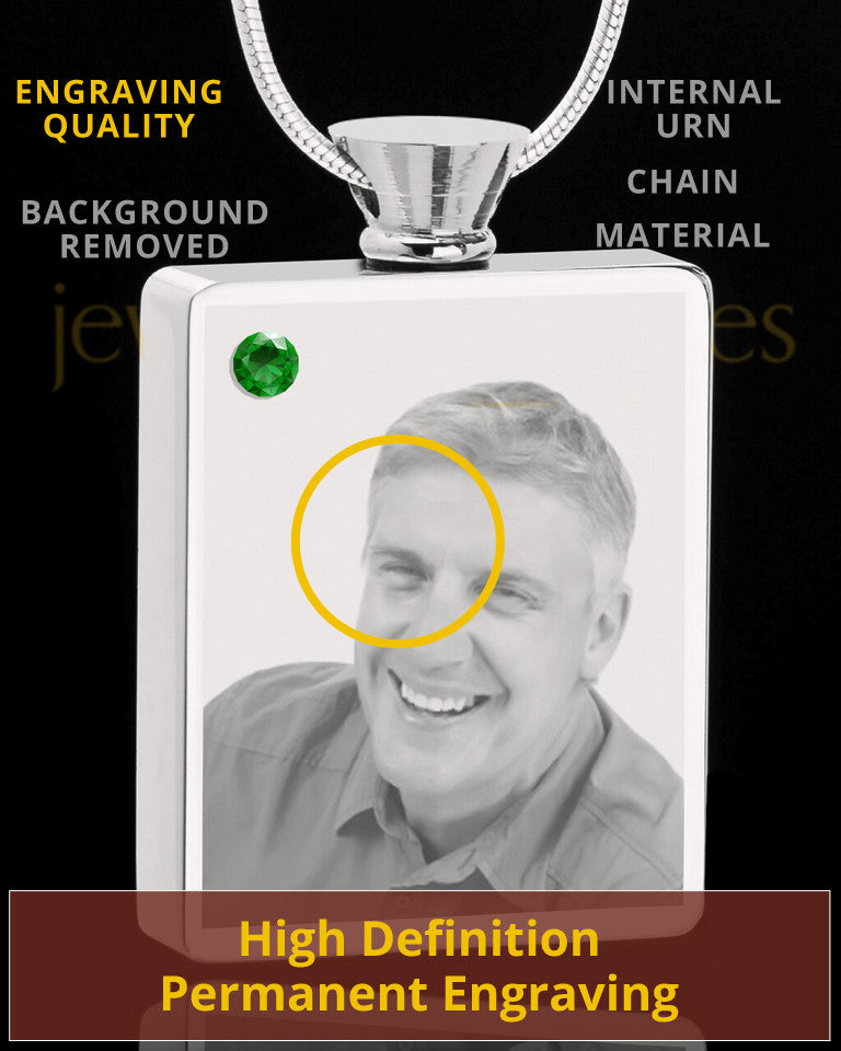 May Stainless Steel Photo Engraved Rectangle Cremation Pendant