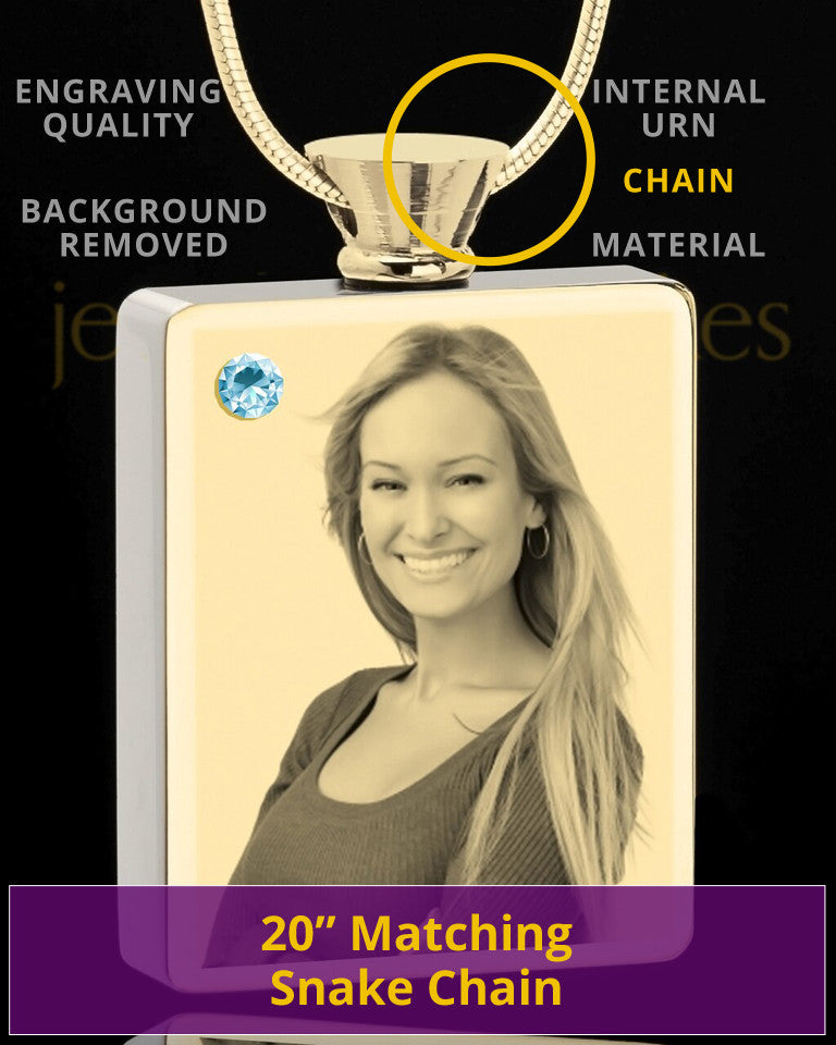 Photo Engraved March Gold Plated Rectangle Cremation Pendant