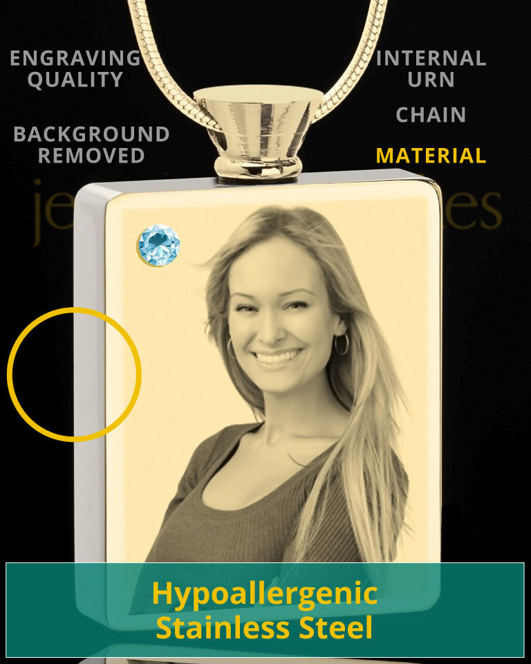 Photo Engraved March Gold Plated Rectangle Cremation Pendant