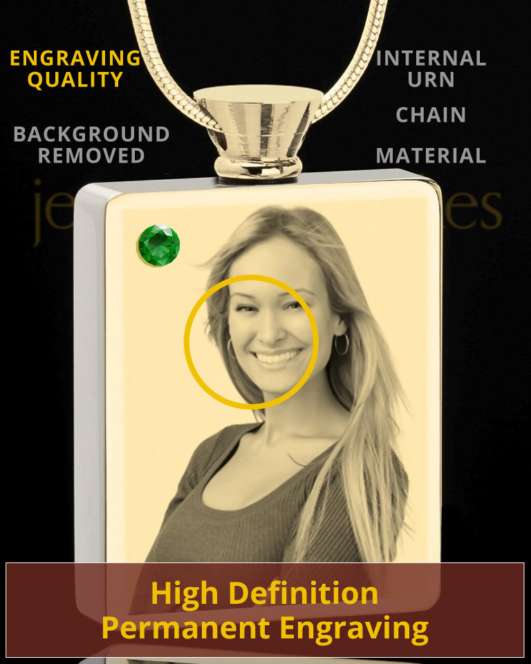 Photo Engraved May Gold Plated Rectangle Cremation Pendant