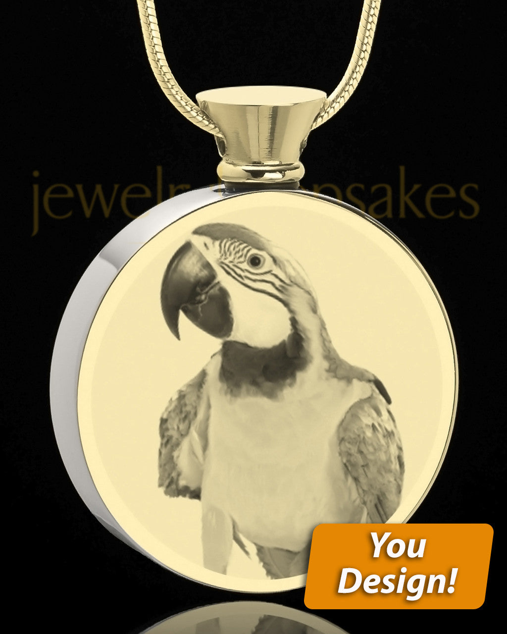 Photo Engraved Round Stainless Gold Plated Pet Cremation Pendant