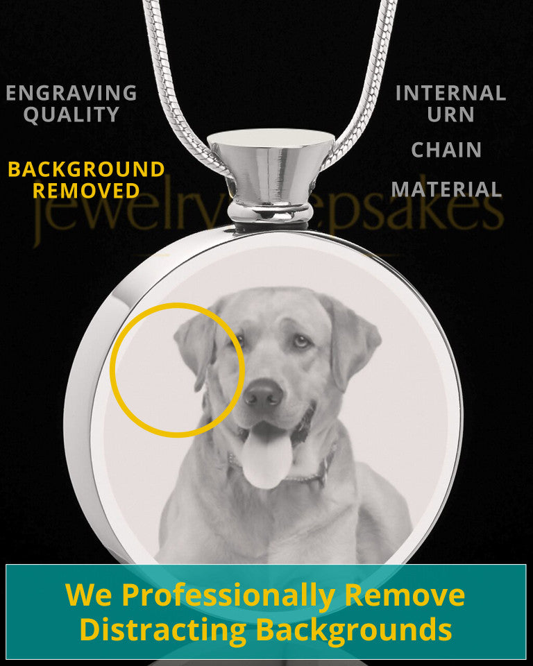 Photo Engraved Pet Cremation Pendant Round Stainless Steel