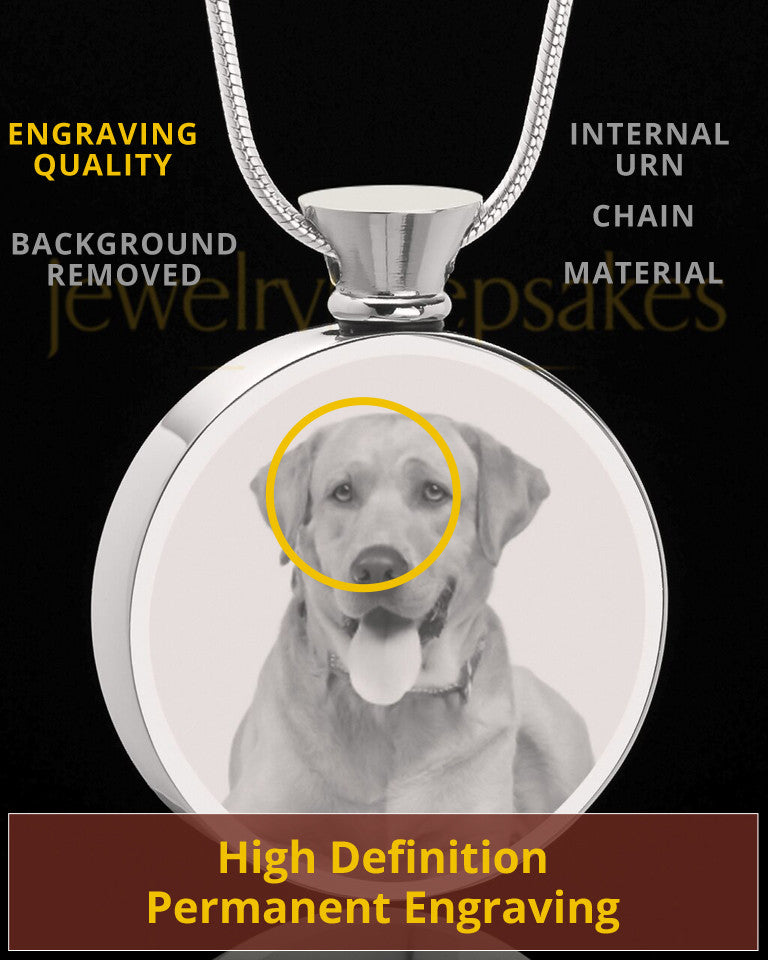 Photo Engraved Pet Cremation Pendant Round Stainless Steel
