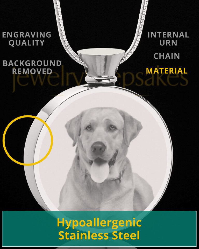 Photo Engraved Pet Cremation Pendant Round Stainless Steel