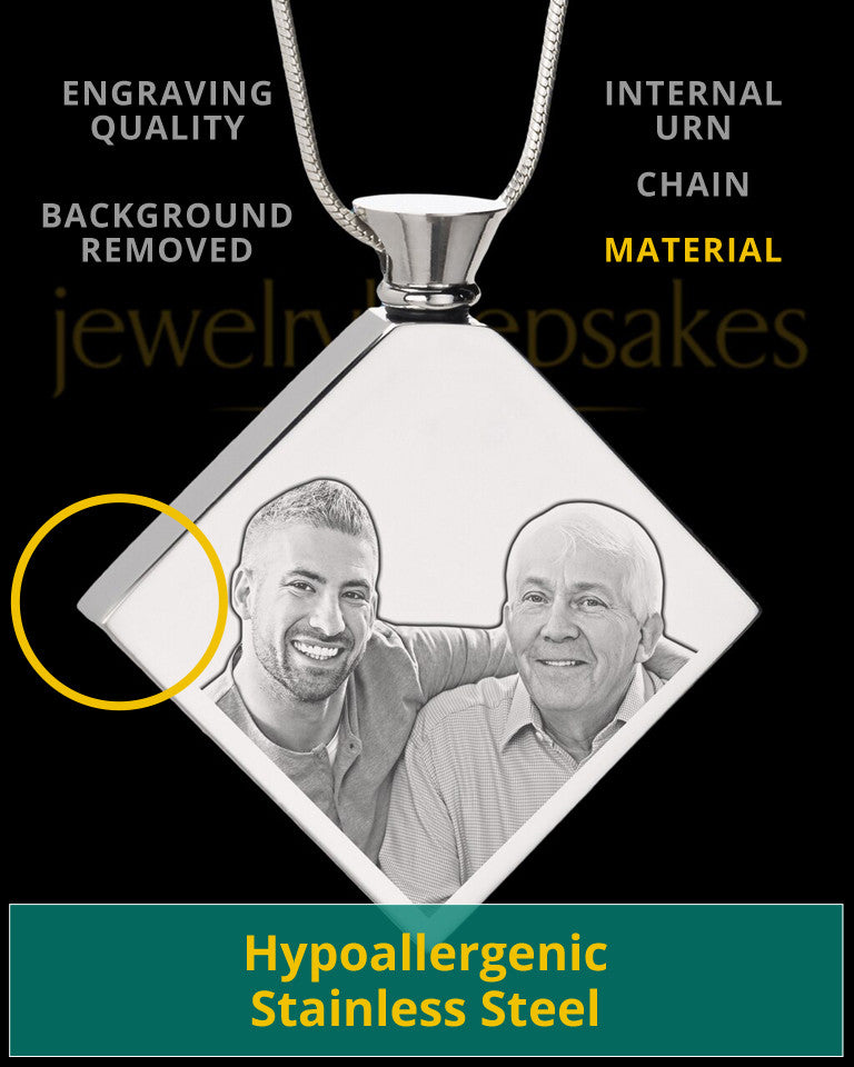 Photo Engraved Diamond Cremation Pendant In Stainless Steel