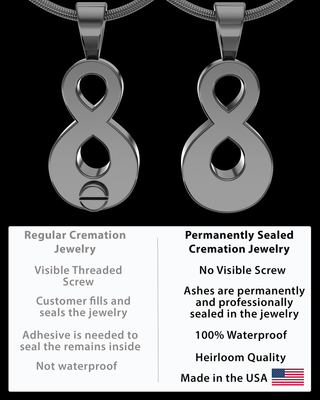 Black Plated Perpetual Love Permanently Sealed Waterproof Jewelry