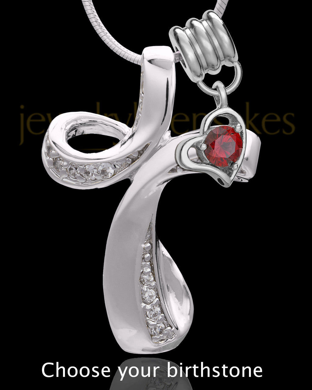 Sterling Silver Fluid Cross With Birthstone Keepsake Jewelry