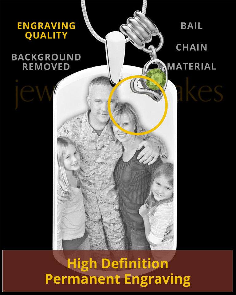 August Photo Engraved Stainless Steel Dog Tag Pendant With Chain