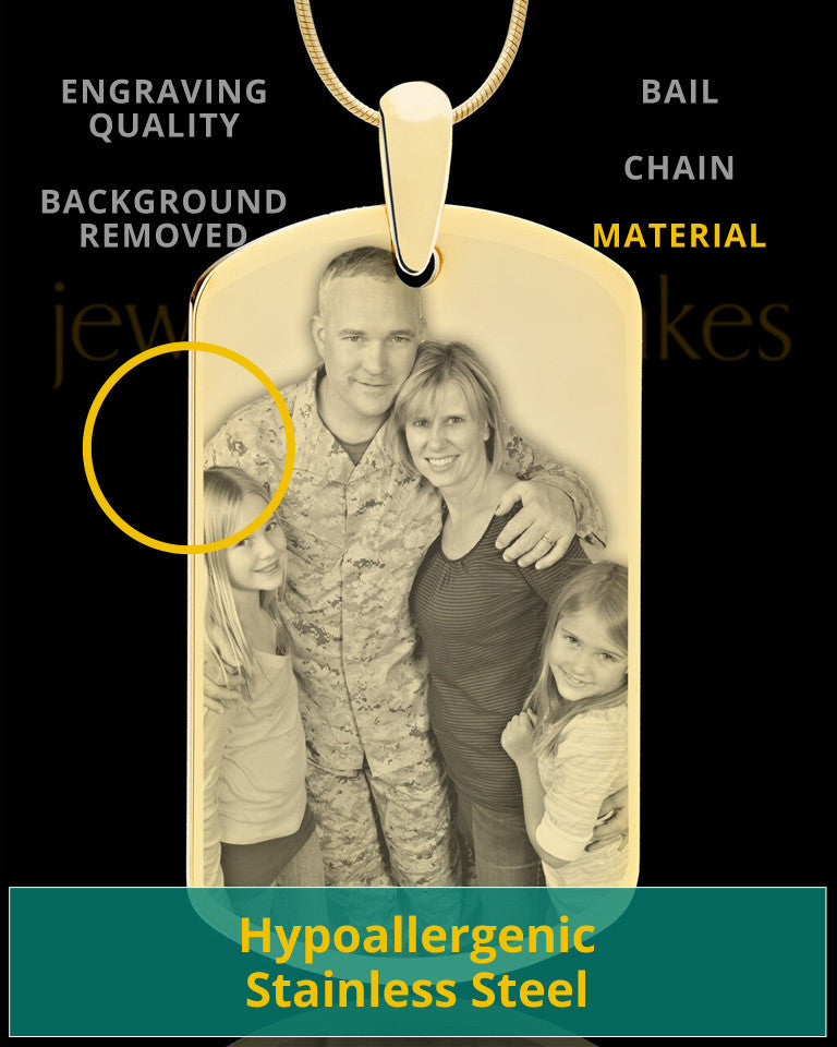 Gold Plated Custom Engraved Photo Dog Tag Necklace