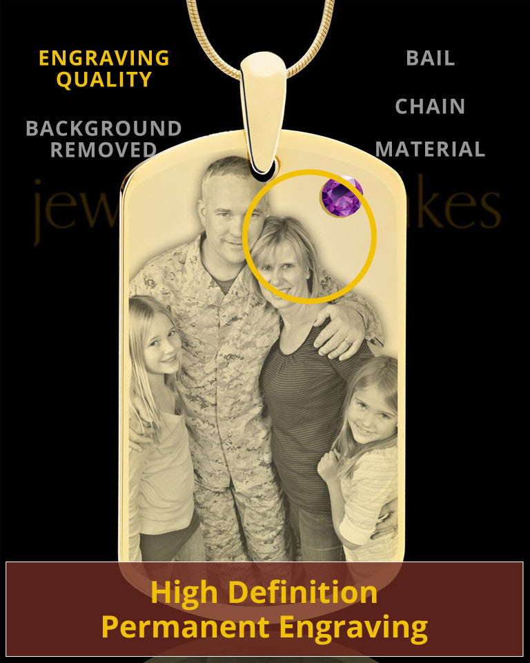 February Gold Dog Tag Photo Pendant