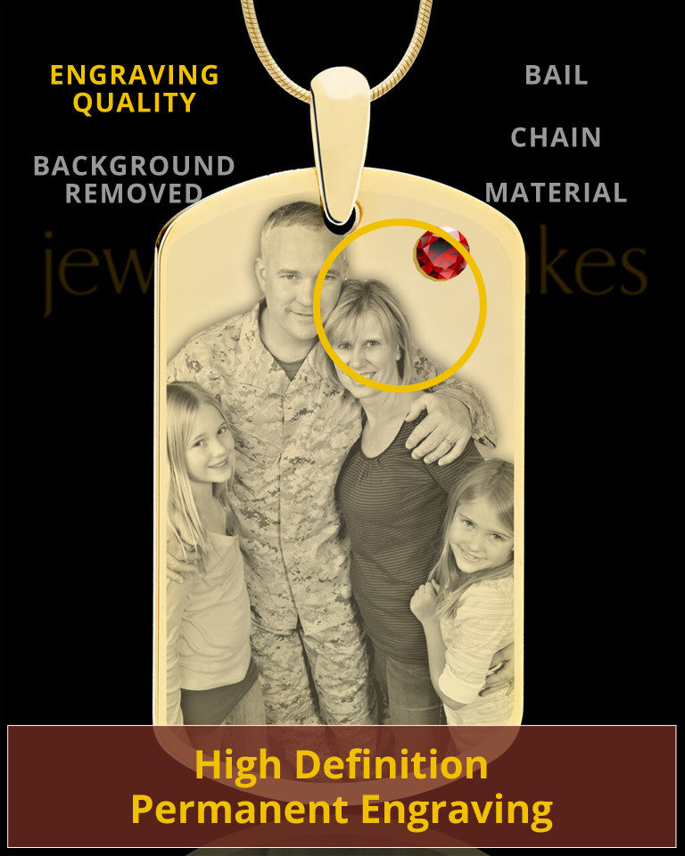January Gold Dog Tag Photo Pendant