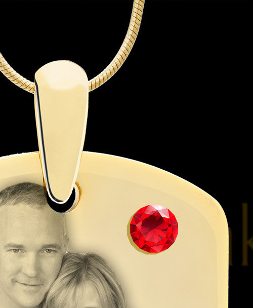 July Gold Dog Tag Photo Pendant