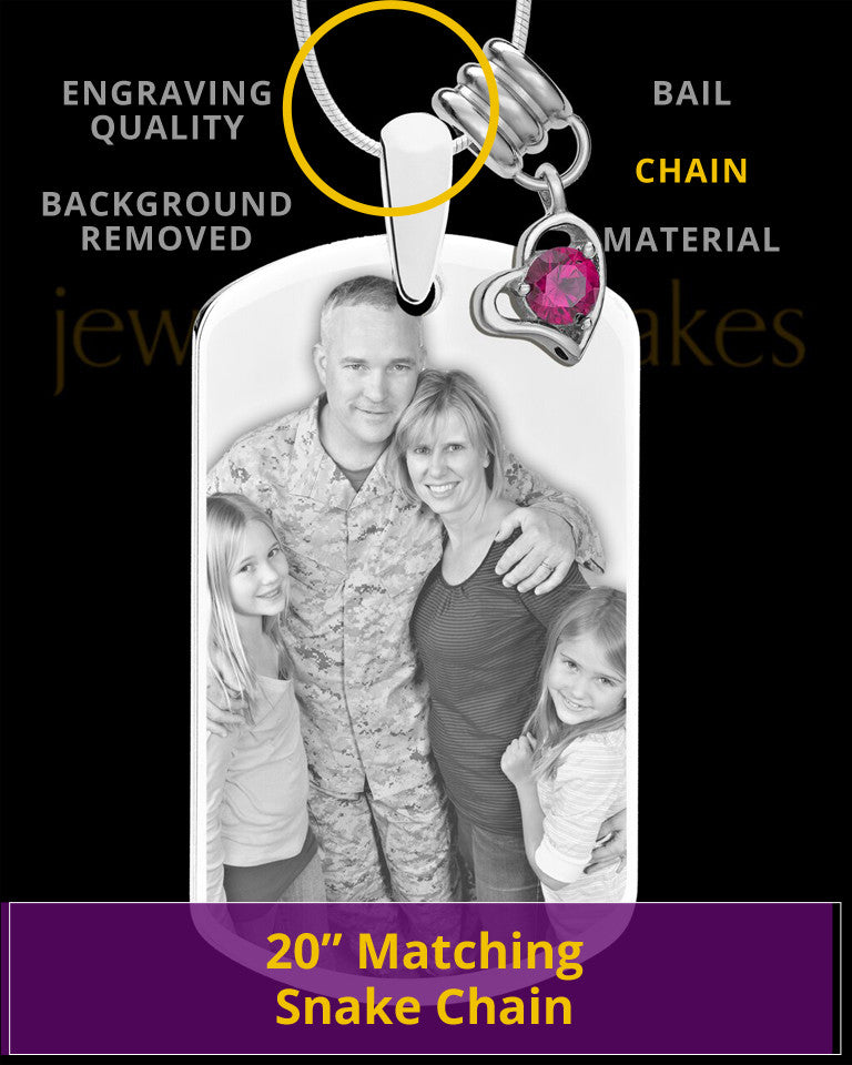 July Photo Engraved Stainless Steel Dog Tag Pendant With Chain