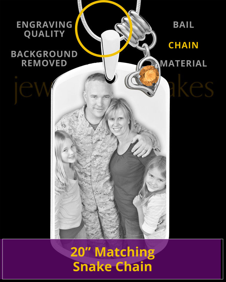 November Photo Engraved Stainless Steel Dog Tag Pendant With Chain