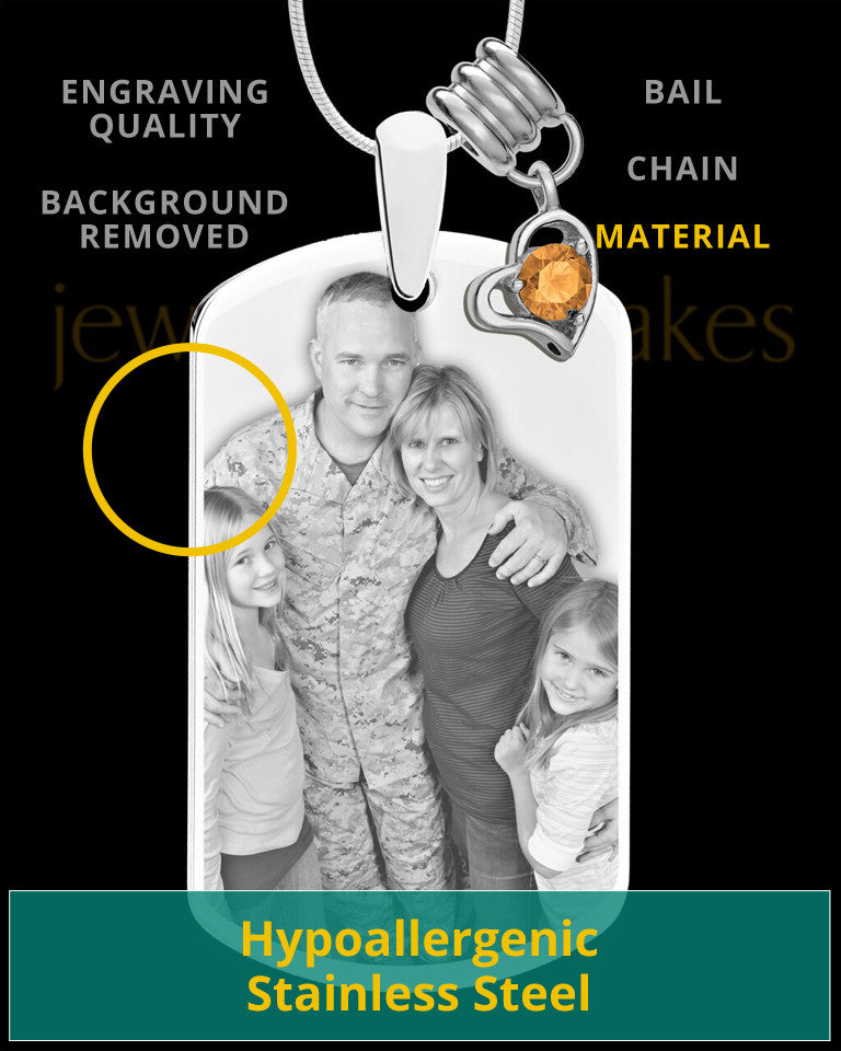 November Photo Engraved Stainless Steel Dog Tag Pendant With Chain