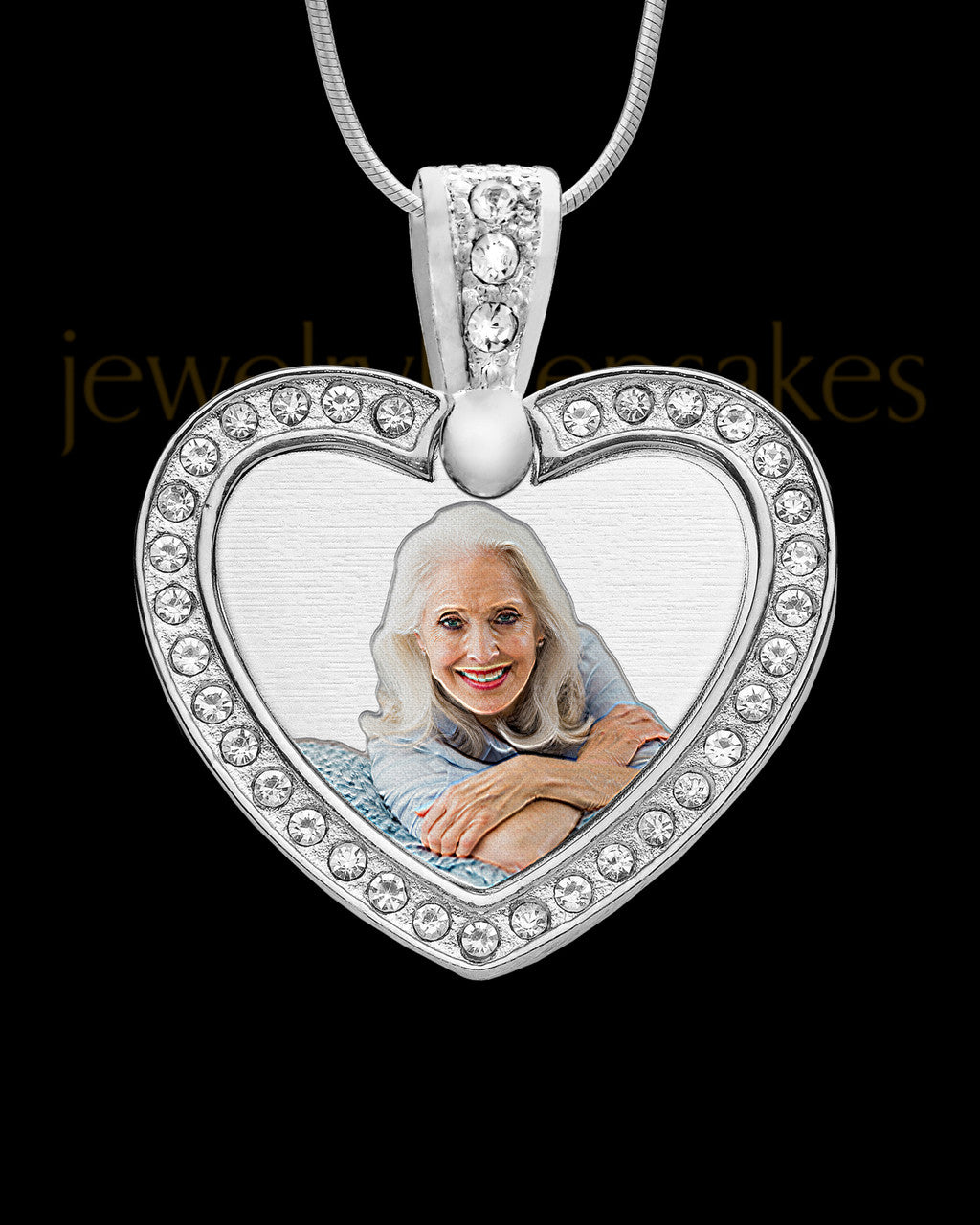 Photo Engraved Gem Heart Full Color Pendant Stainless Steel
