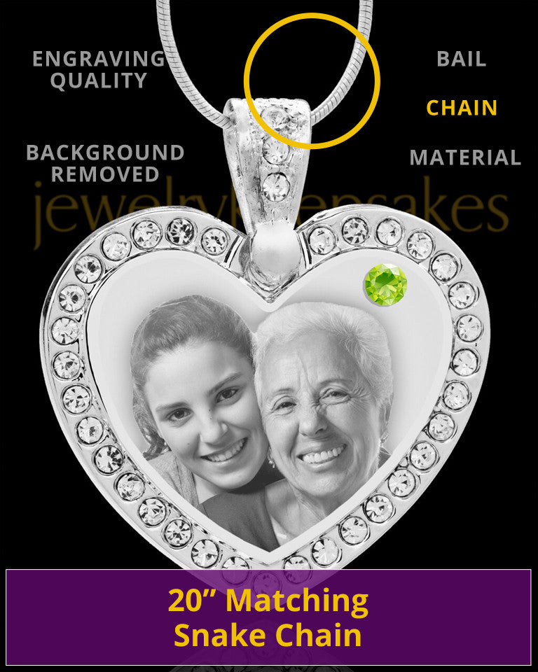 August Gem Heart Birthstone Stainless Photo Pendant