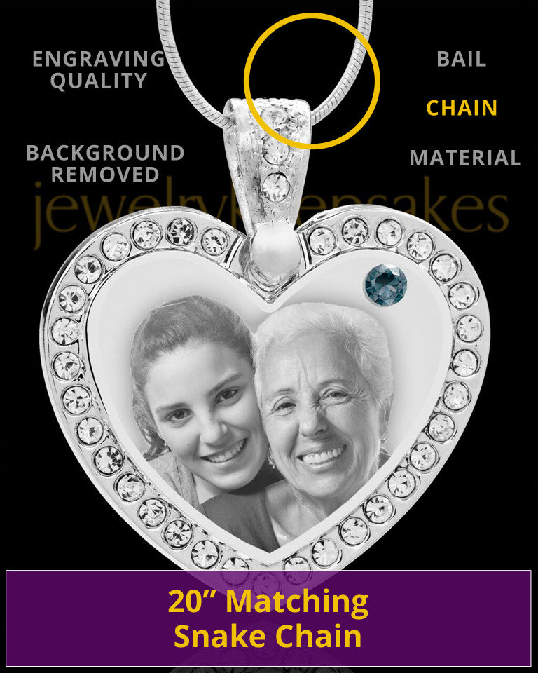 December Gem Heart Birthstone Stainless Photo Pendant