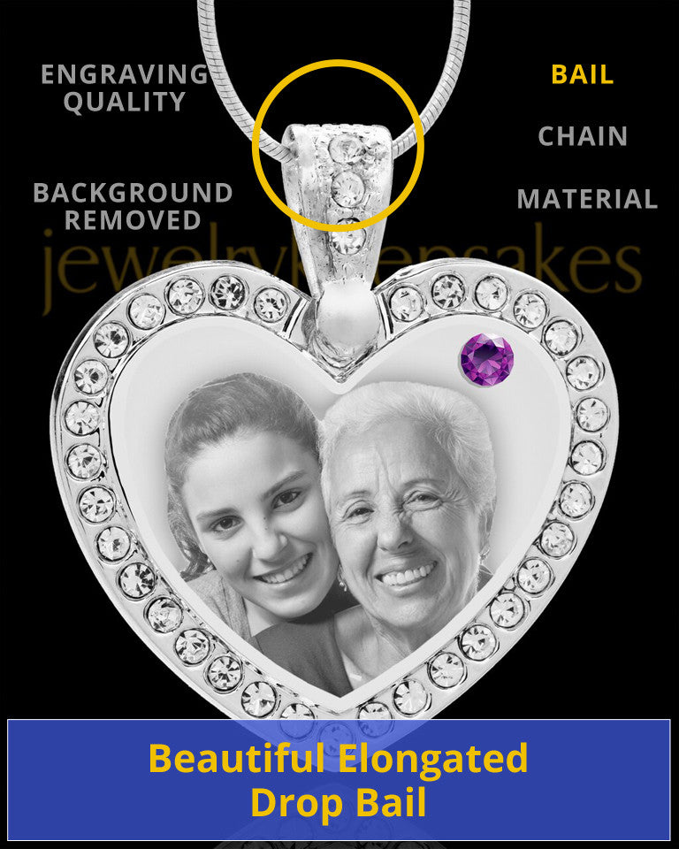 February Gem Heart Birthstone Stainless Photo Pendant