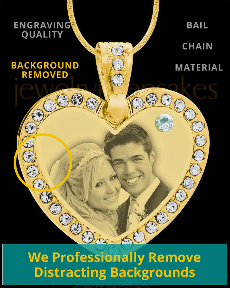 April Gold Gem Heart Birthstone Photo Engraved Pendant